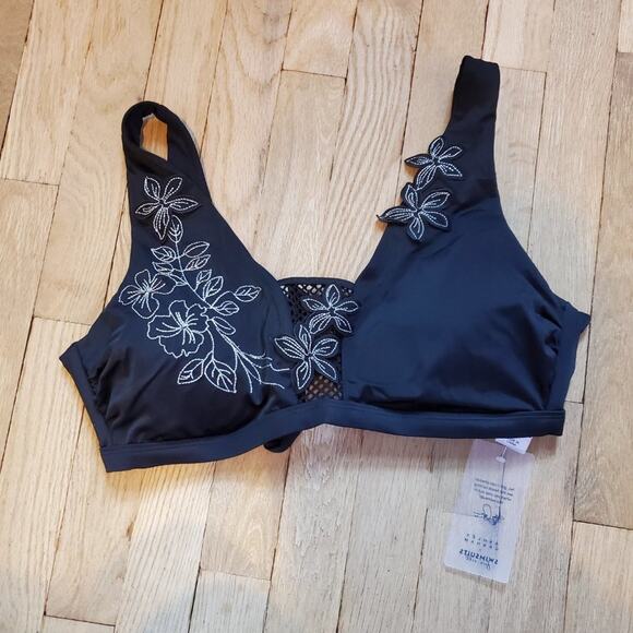 Ashley Graham Swimsuits For All Black Floral Bikini Bathing Suit Top Size 10 NWT - Picture 9 of 9